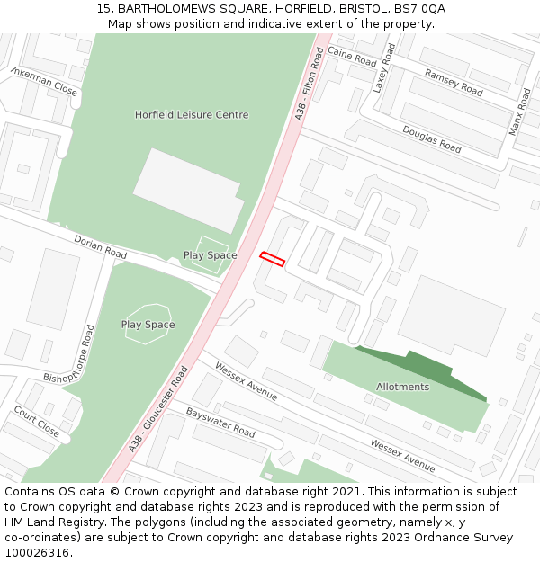 15, BARTHOLOMEWS SQUARE, HORFIELD, BRISTOL, BS7 0QA: Location map and indicative extent of plot