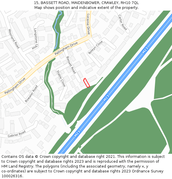 15, BASSETT ROAD, MAIDENBOWER, CRAWLEY, RH10 7QL: Location map and indicative extent of plot