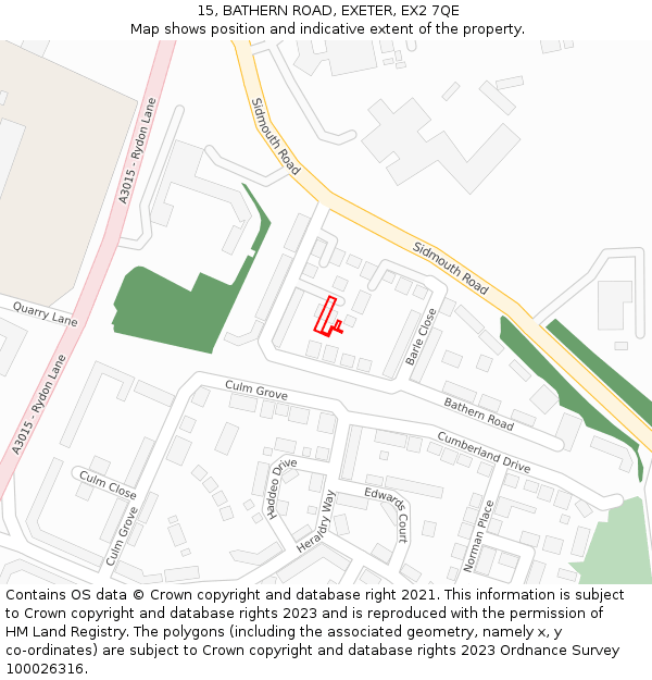15, BATHERN ROAD, EXETER, EX2 7QE: Location map and indicative extent of plot