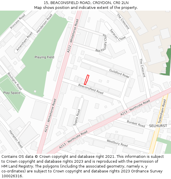 15, BEACONSFIELD ROAD, CROYDON, CR0 2LN: Location map and indicative extent of plot