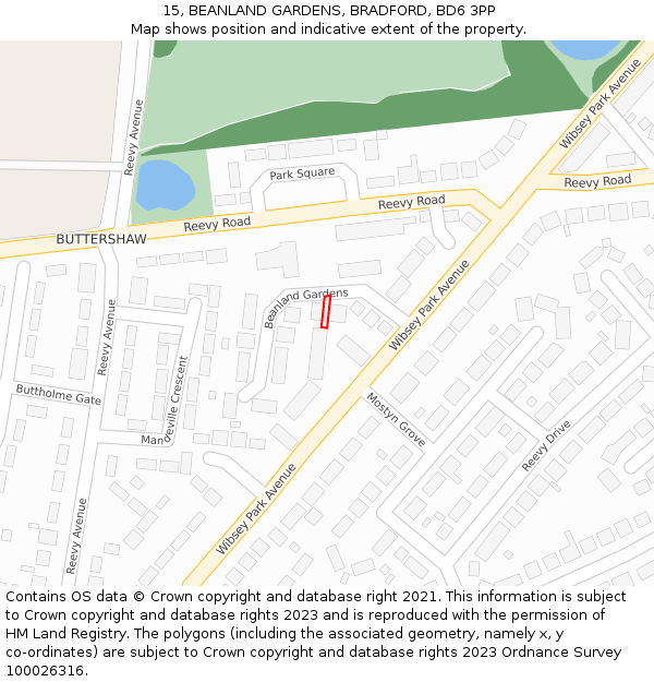 15, BEANLAND GARDENS, BRADFORD, BD6 3PP: Location map and indicative extent of plot
