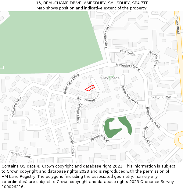 15, BEAUCHAMP DRIVE, AMESBURY, SALISBURY, SP4 7TT: Location map and indicative extent of plot
