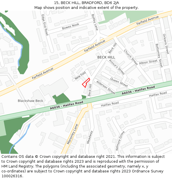 15, BECK HILL, BRADFORD, BD6 2JA: Location map and indicative extent of plot