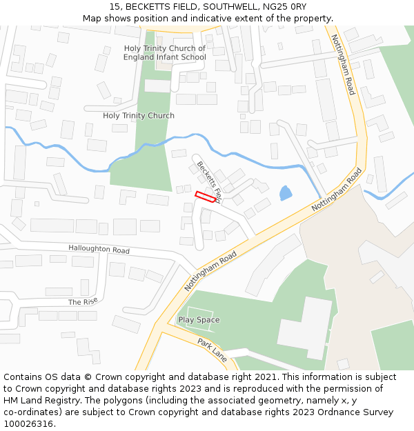 15, BECKETTS FIELD, SOUTHWELL, NG25 0RY: Location map and indicative extent of plot