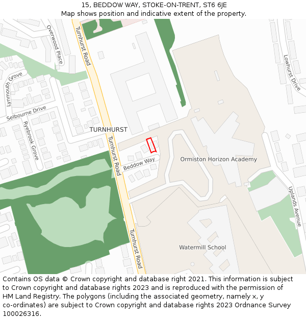 15, BEDDOW WAY, STOKE-ON-TRENT, ST6 6JE: Location map and indicative extent of plot