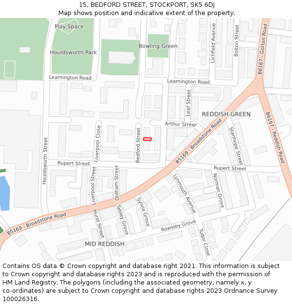 15, BEDFORD STREET, STOCKPORT, SK5 6DJ: Location map and indicative extent of plot