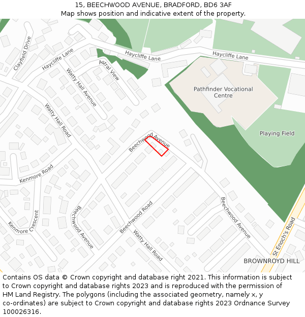 15, BEECHWOOD AVENUE, BRADFORD, BD6 3AF: Location map and indicative extent of plot