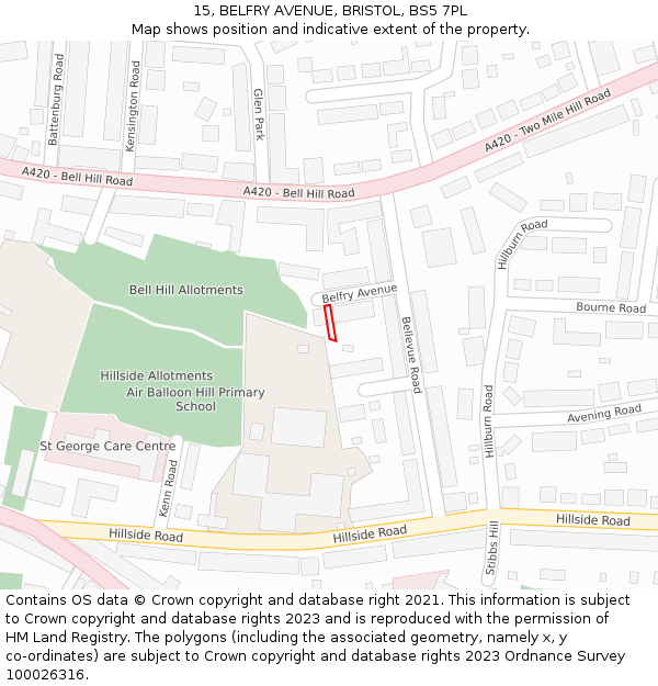 15, BELFRY AVENUE, BRISTOL, BS5 7PL: Location map and indicative extent of plot