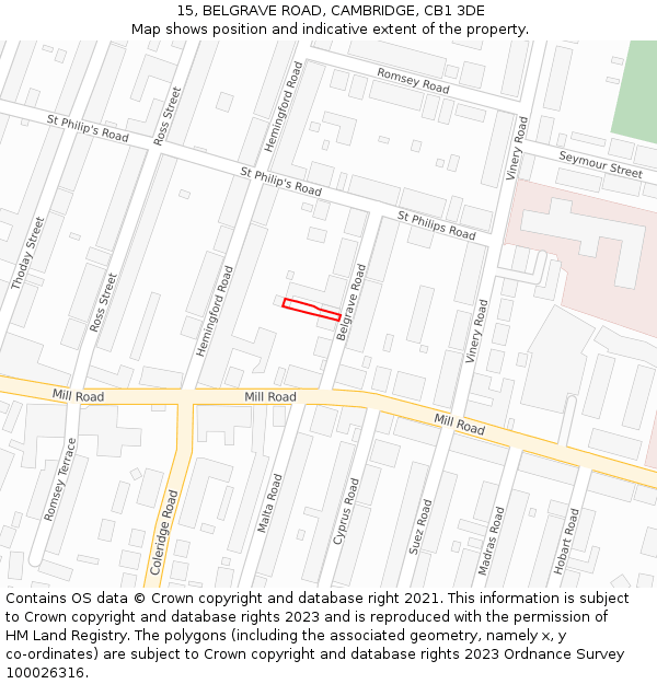 15, BELGRAVE ROAD, CAMBRIDGE, CB1 3DE: Location map and indicative extent of plot