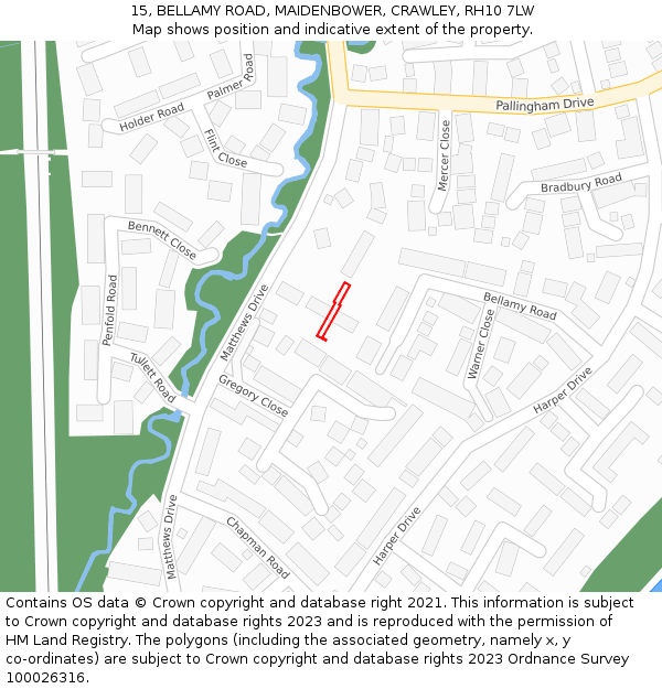 15, BELLAMY ROAD, MAIDENBOWER, CRAWLEY, RH10 7LW: Location map and indicative extent of plot
