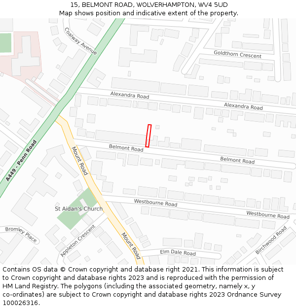 15, BELMONT ROAD, WOLVERHAMPTON, WV4 5UD: Location map and indicative extent of plot