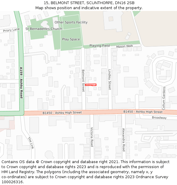 15, BELMONT STREET, SCUNTHORPE, DN16 2SB: Location map and indicative extent of plot