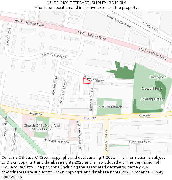 15, BELMONT TERRACE, SHIPLEY, BD18 3LY: Location map and indicative extent of plot