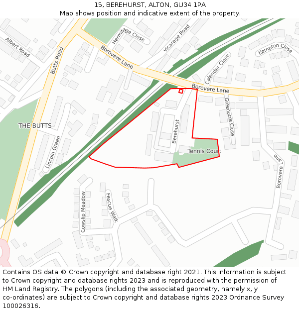15, BEREHURST, ALTON, GU34 1PA: Location map and indicative extent of plot