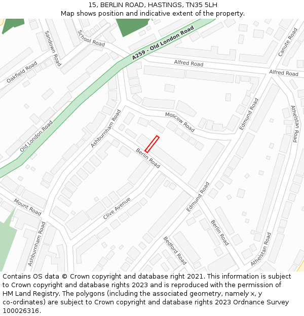 15, BERLIN ROAD, HASTINGS, TN35 5LH: Location map and indicative extent of plot