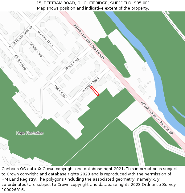 15, BERTRAM ROAD, OUGHTIBRIDGE, SHEFFIELD, S35 0FF: Location map and indicative extent of plot