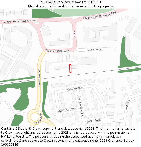 15, BEVERLEY MEWS, CRAWLEY, RH10 1UE: Location map and indicative extent of plot