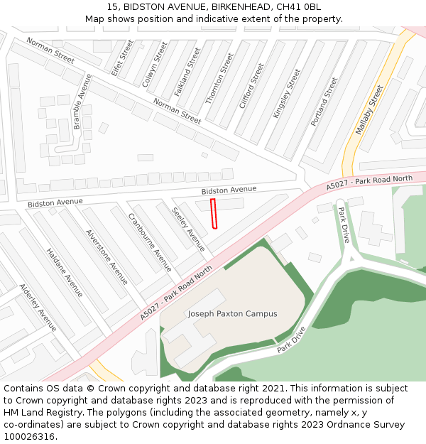 15, BIDSTON AVENUE, BIRKENHEAD, CH41 0BL: Location map and indicative extent of plot