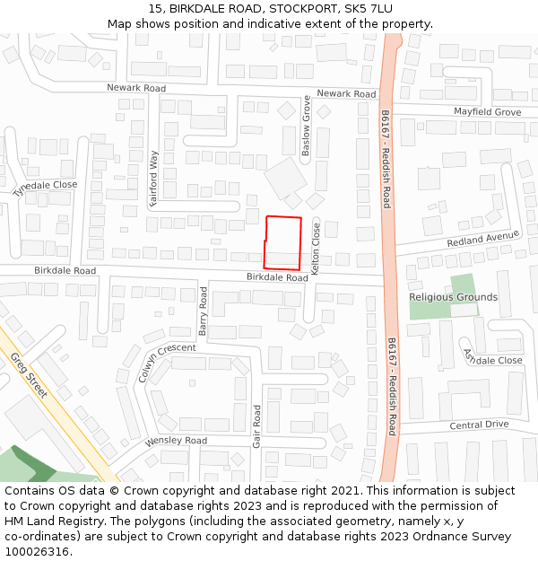 15, BIRKDALE ROAD, STOCKPORT, SK5 7LU: Location map and indicative extent of plot