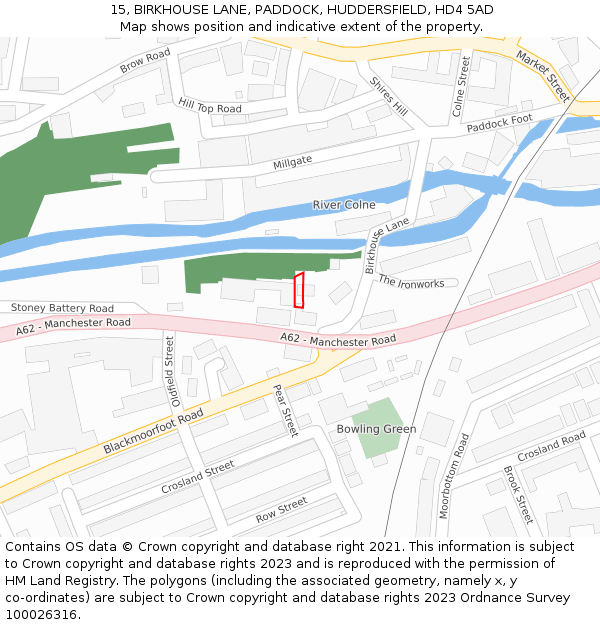 15, BIRKHOUSE LANE, PADDOCK, HUDDERSFIELD, HD4 5AD: Location map and indicative extent of plot
