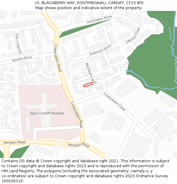 15, BLACKBERRY WAY, PONTPRENNAU, CARDIFF, CF23 8FE: Location map and indicative extent of plot