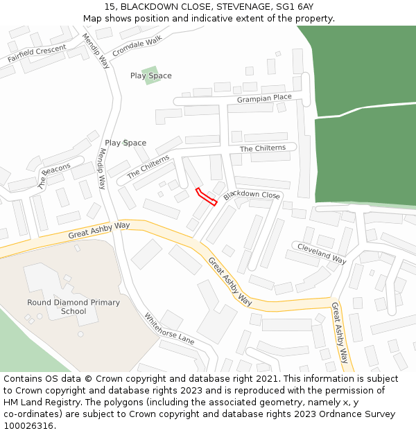 15, BLACKDOWN CLOSE, STEVENAGE, SG1 6AY: Location map and indicative extent of plot