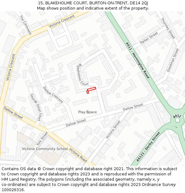 15, BLAKEHOLME COURT, BURTON-ON-TRENT, DE14 2QJ: Location map and indicative extent of plot