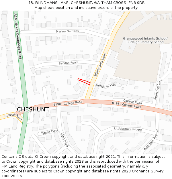 15, BLINDMANS LANE, CHESHUNT, WALTHAM CROSS, EN8 9DR: Location map and indicative extent of plot