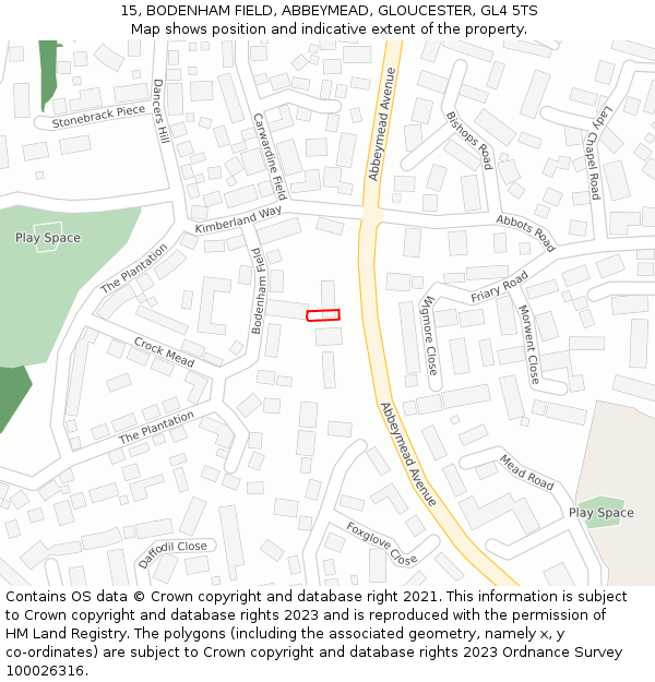 15, BODENHAM FIELD, ABBEYMEAD, GLOUCESTER, GL4 5TS: Location map and indicative extent of plot