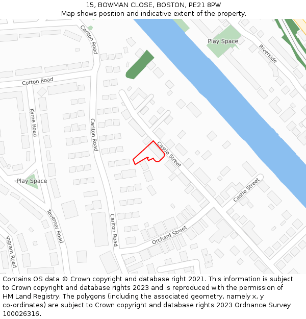 15, BOWMAN CLOSE, BOSTON, PE21 8PW: Location map and indicative extent of plot
