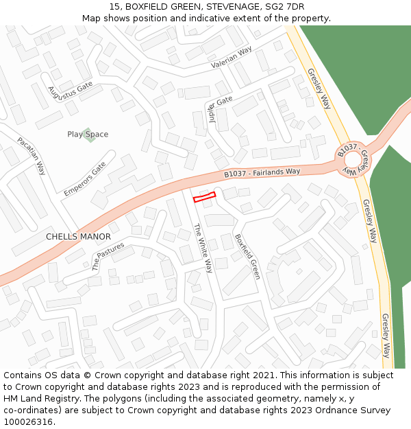 15, BOXFIELD GREEN, STEVENAGE, SG2 7DR: Location map and indicative extent of plot