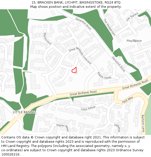 15, BRACKEN BANK, LYCHPIT, BASINGSTOKE, RG24 8TQ: Location map and indicative extent of plot