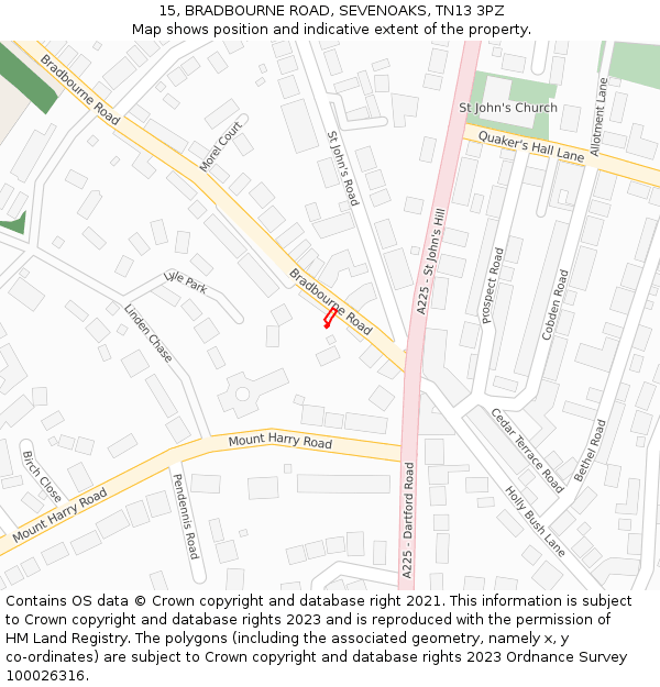 15, BRADBOURNE ROAD, SEVENOAKS, TN13 3PZ: Location map and indicative extent of plot