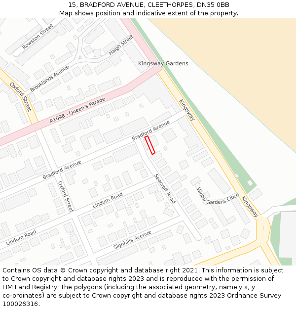 15, BRADFORD AVENUE, CLEETHORPES, DN35 0BB: Location map and indicative extent of plot