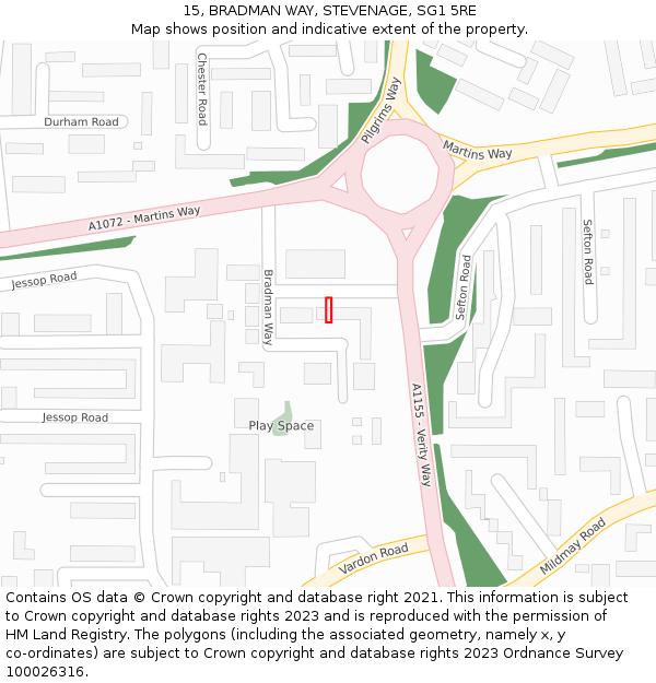 15, BRADMAN WAY, STEVENAGE, SG1 5RE: Location map and indicative extent of plot