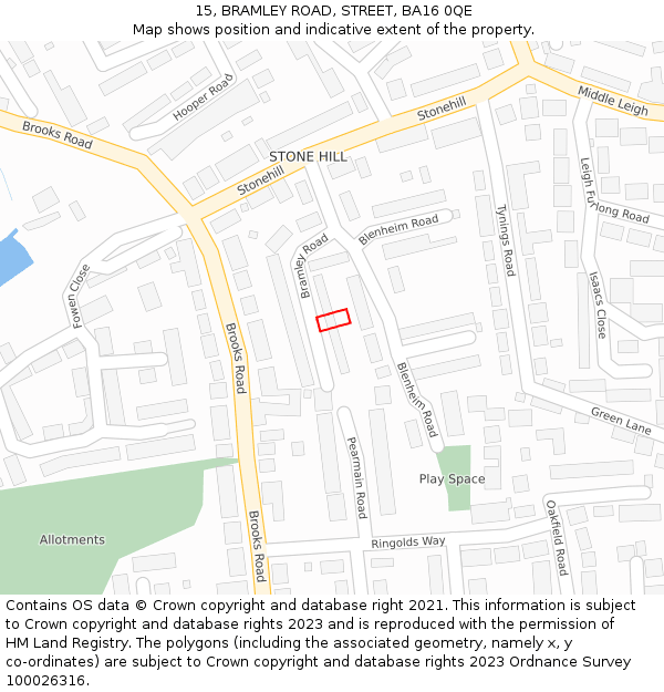 15, BRAMLEY ROAD, STREET, BA16 0QE: Location map and indicative extent of plot