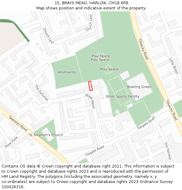 15, BRAYS MEAD, HARLOW, CM18 6PB: Location map and indicative extent of plot