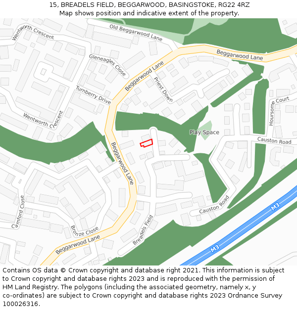 15, BREADELS FIELD, BEGGARWOOD, BASINGSTOKE, RG22 4RZ: Location map and indicative extent of plot