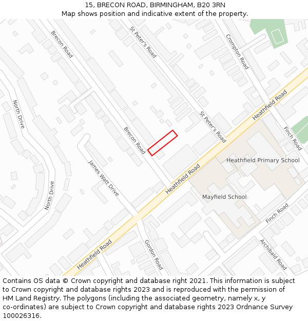 15, BRECON ROAD, BIRMINGHAM, B20 3RN: Location map and indicative extent of plot