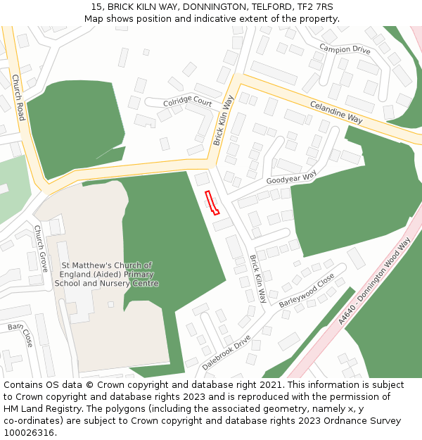 15, BRICK KILN WAY, DONNINGTON, TELFORD, TF2 7RS: Location map and indicative extent of plot