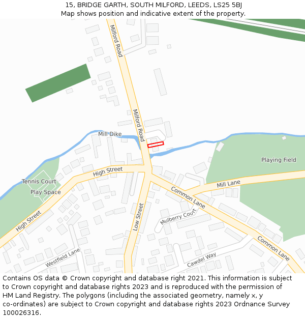 15, BRIDGE GARTH, SOUTH MILFORD, LEEDS, LS25 5BJ: Location map and indicative extent of plot