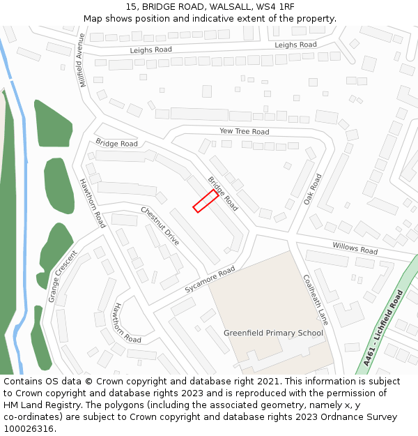 15, BRIDGE ROAD, WALSALL, WS4 1RF: Location map and indicative extent of plot