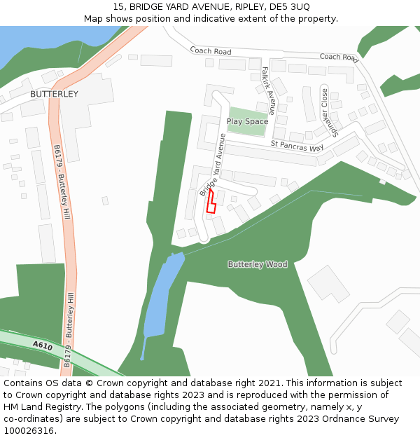 15, BRIDGE YARD AVENUE, RIPLEY, DE5 3UQ: Location map and indicative extent of plot