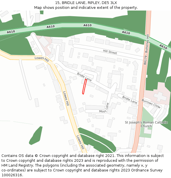 15, BRIDLE LANE, RIPLEY, DE5 3LX: Location map and indicative extent of plot