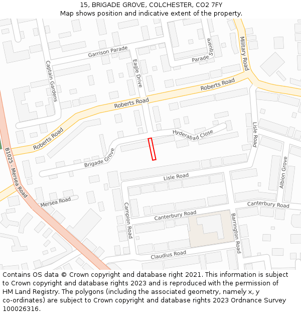 15, BRIGADE GROVE, COLCHESTER, CO2 7FY: Location map and indicative extent of plot