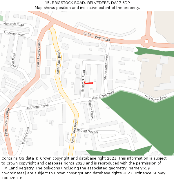 15, BRIGSTOCK ROAD, BELVEDERE, DA17 6DP: Location map and indicative extent of plot