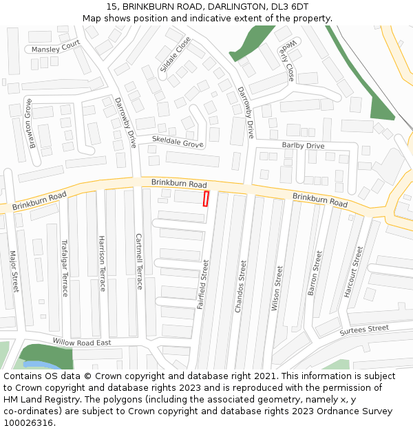15, BRINKBURN ROAD, DARLINGTON, DL3 6DT: Location map and indicative extent of plot