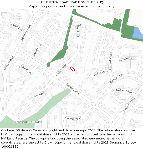 15, BRITTEN ROAD, SWINDON, SN25 2HQ: Location map and indicative extent of plot
