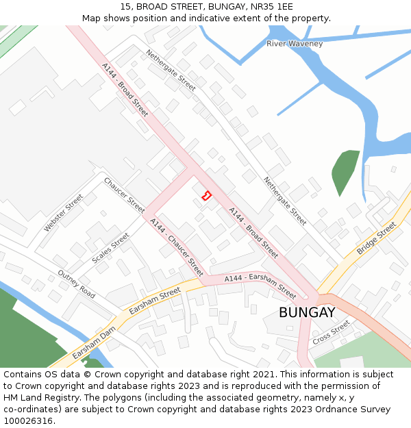 15, BROAD STREET, BUNGAY, NR35 1EE: Location map and indicative extent of plot
