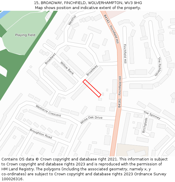 15, BROADWAY, FINCHFIELD, WOLVERHAMPTON, WV3 9HG: Location map and indicative extent of plot